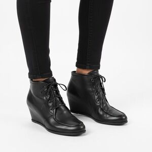 STUART WEITZMAN BLACK LEATHER WEDGE BOOTIES WOMAN 9
